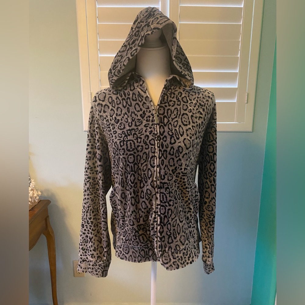 Leopard Print Zip Up Jacket with Hood